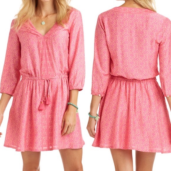 Vineyard Vines Dresses & Skirts - VINEYARD VINES Pink Floral 3/4 Sleeve Spring Mini Shirt Dress Womens Size Small